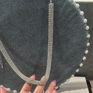Silver Tone Crystal Rhinestone Choker Necklace - Women Jewelry
